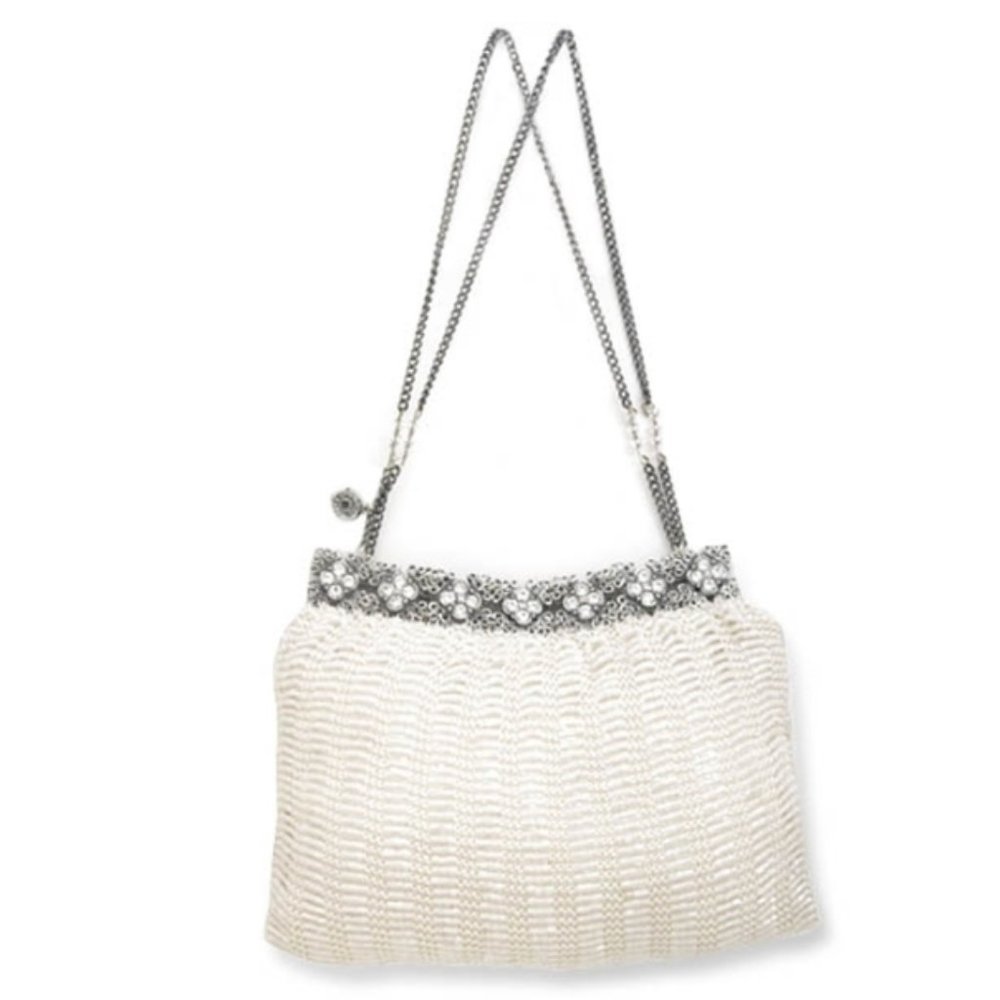 Tesse Whte Beaded Purse by Moyna
